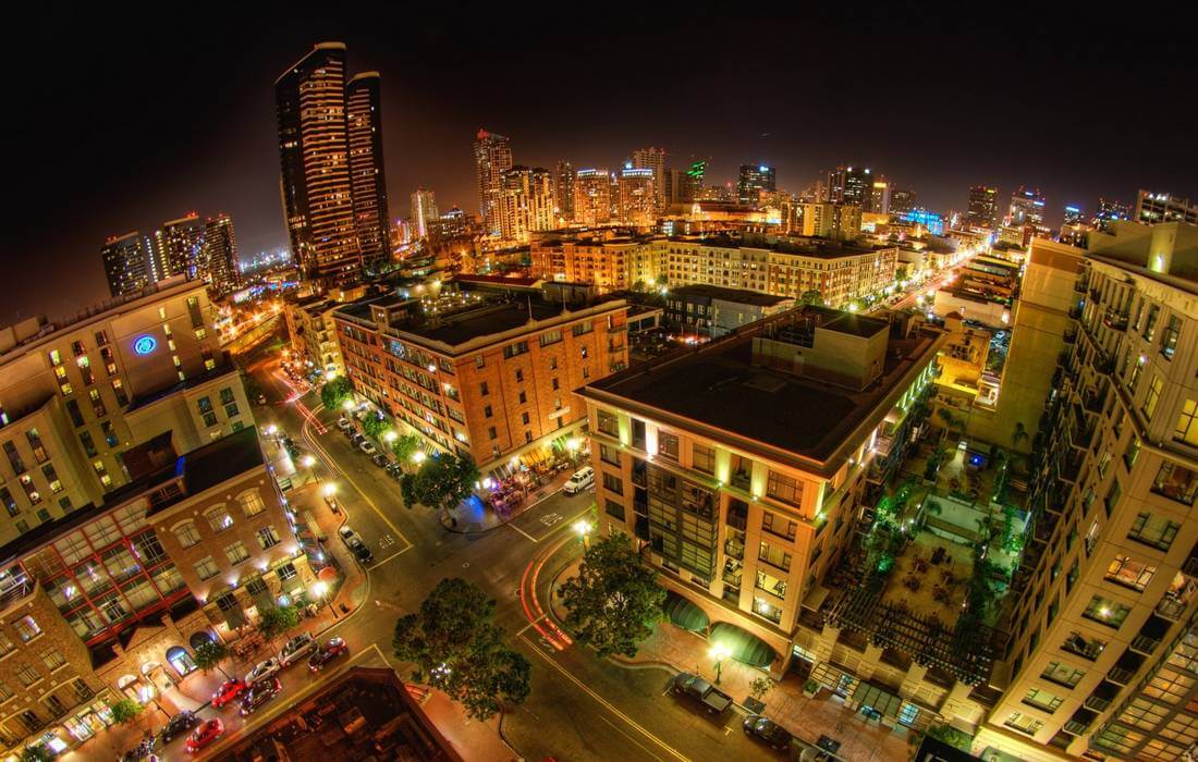 View of San Diego at night from above — American Butler