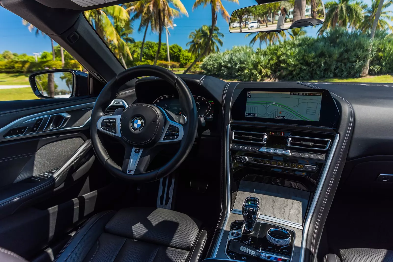 Cabin of the BMW 840i Convertible with leather finishes