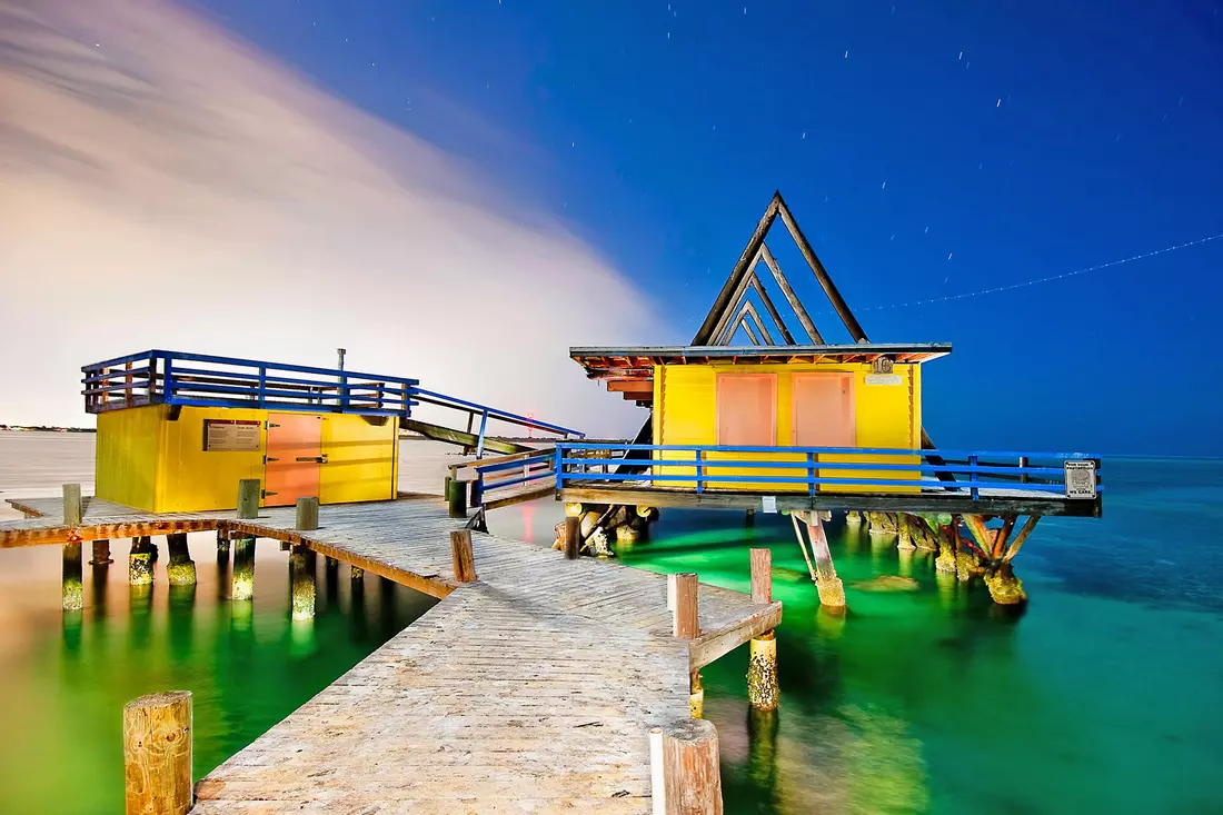 Sunset over the Stiltsville houses in Miami