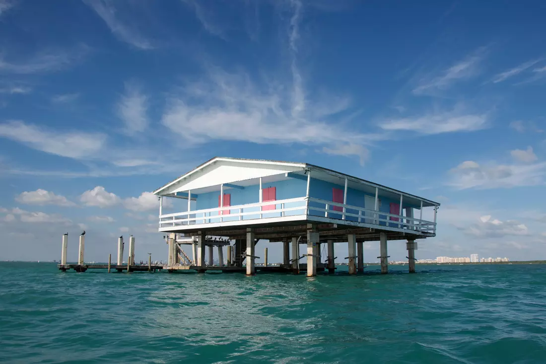 Surviving Ocean Homes in Stiltsville Village in Miami