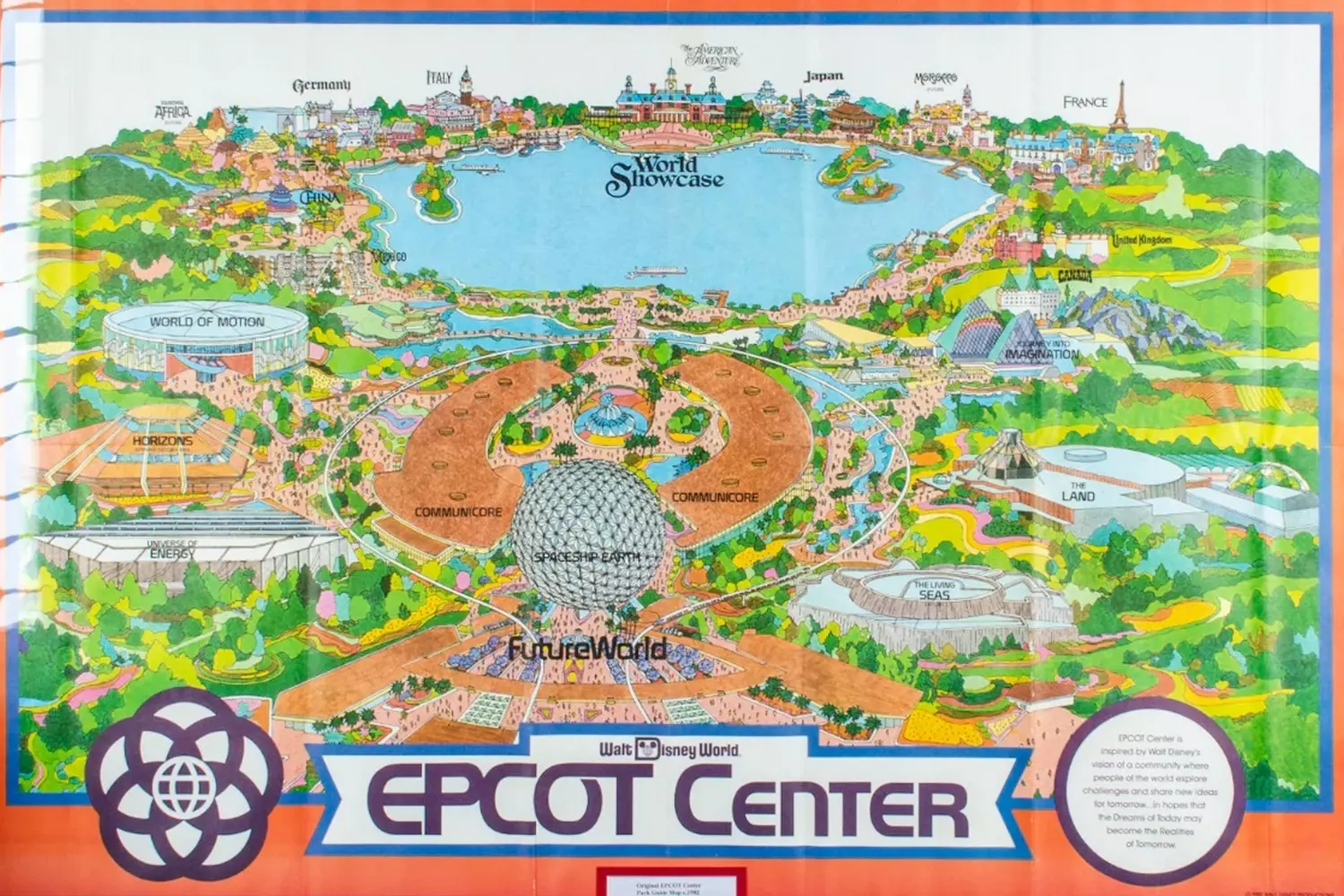 Оригинальная концепция EPCOT — город будущего глазами Уолта Диснея Историческая карта парка EPCOT, созданная Уолтом Диснеем