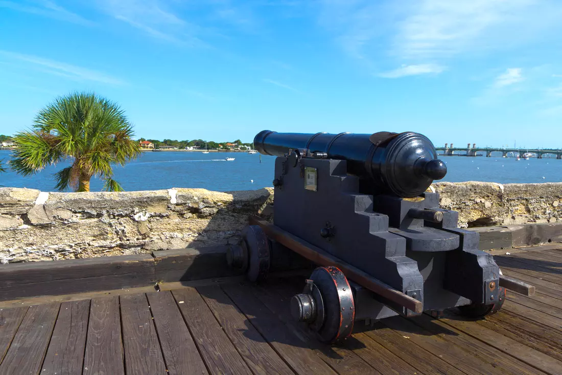 Cannon on the walls of Castillo de San Marcos overlooking the ocean