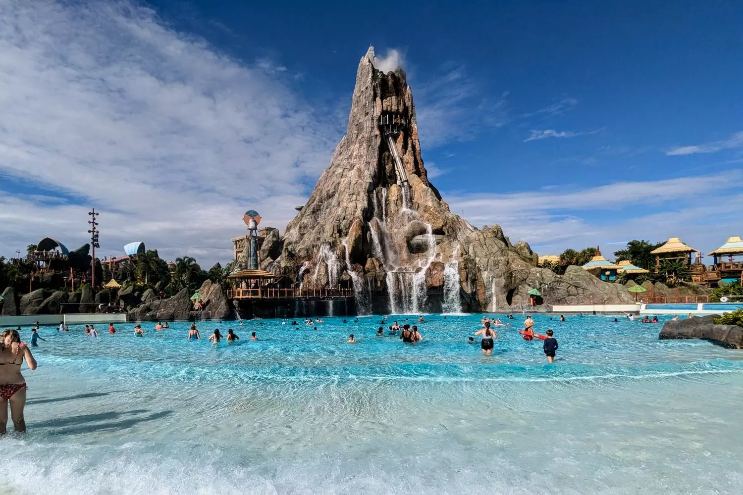 Krakatau Volcano — the iconic centerpiece of Volcano Bay View of the central volcano at Volcano Bay water park in Orlando