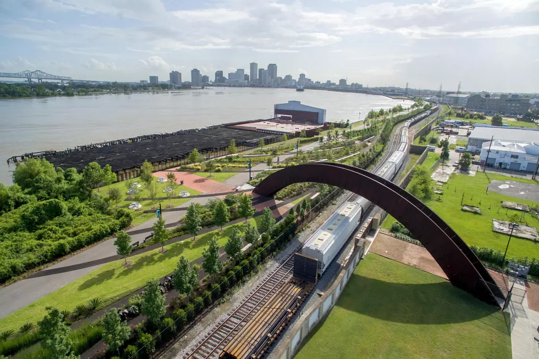 Crescent Park: Aerial View of Urban Landscape with Railroad Tracks in New Orleans