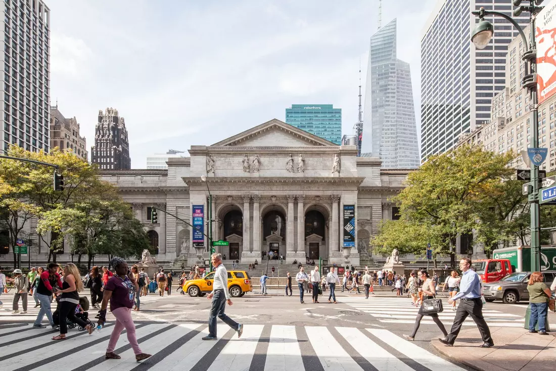 Photo of the facade of the New York Public Library building