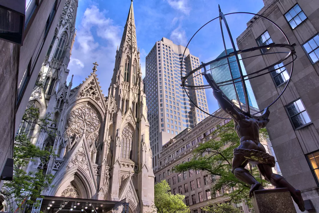 Atlas sculpture in front of St. Patrick's Cathedral on Fifth Avenue in New York