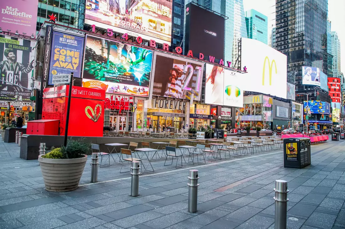 Times Square in New York, quiet morning before the crowds