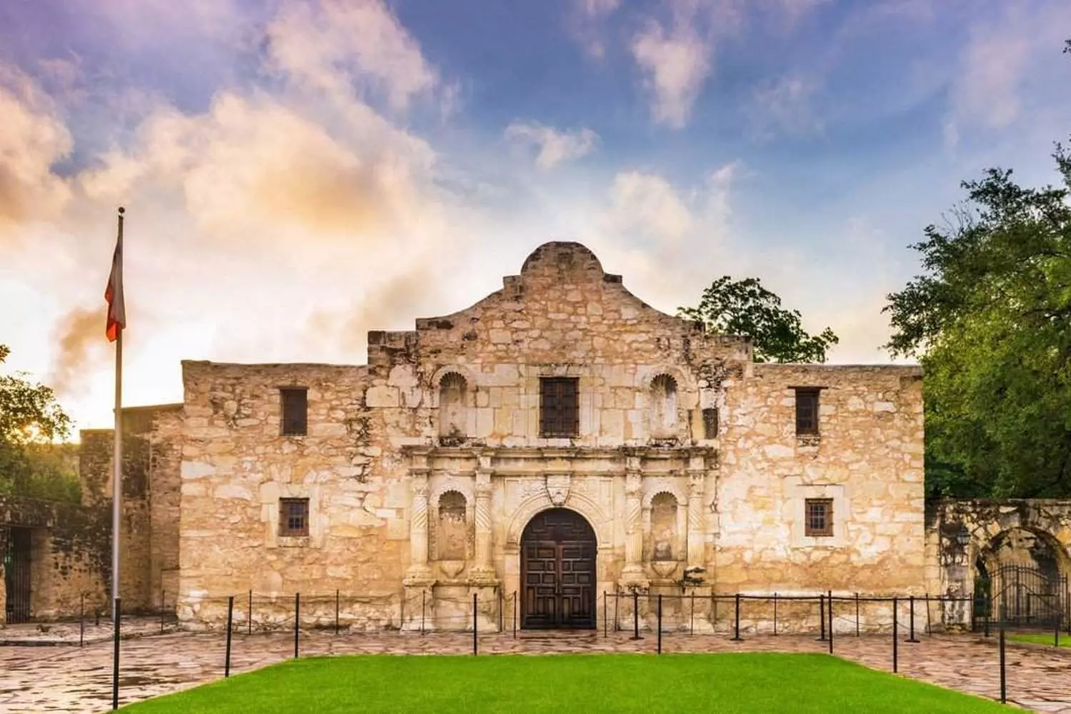 The Alamo: Where Texas Liberty Was Forged in 1836 Iconic facade of the Alamo Mission in San Antonio, Texas, with its distinctive arched entrance and stone walls that witnessed the legendary 1836 battle for Texan independence