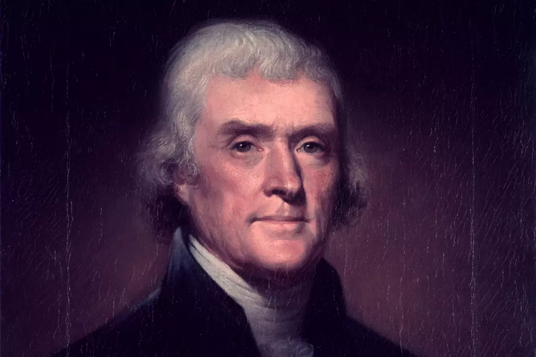 A close-up portrait of Thomas Jefferson, the third President of the United States