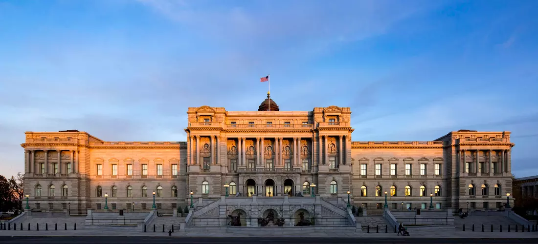 Exterior view of the Library of Congress in Washington, D.C.