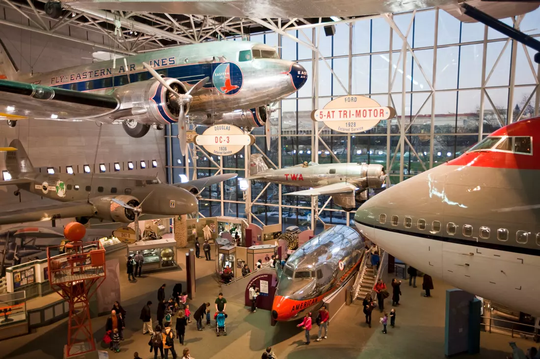 Exhibit of airplanes at the National Air and Space Museum in Washington