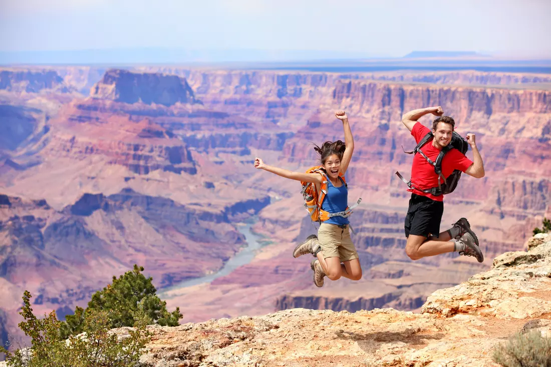 A group of tourists on an excursion near the Grand Canyon in the USA