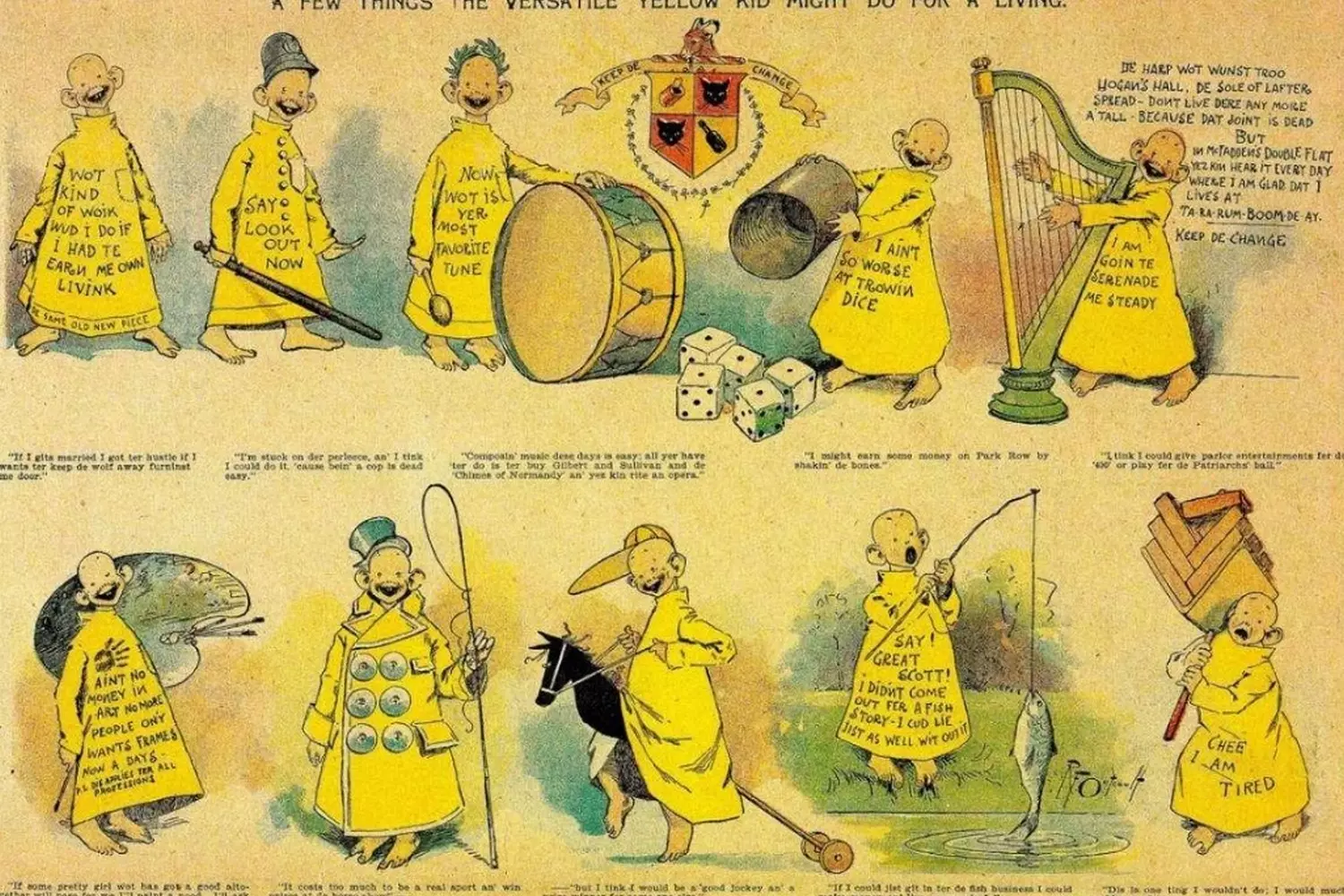 The Yellow Kid: A Pioneer of American Comics An original page from the historic comic strip "Hogan's Alley" featuring The Yellow Kid, one of the first American newspaper comic strips from the 1890s