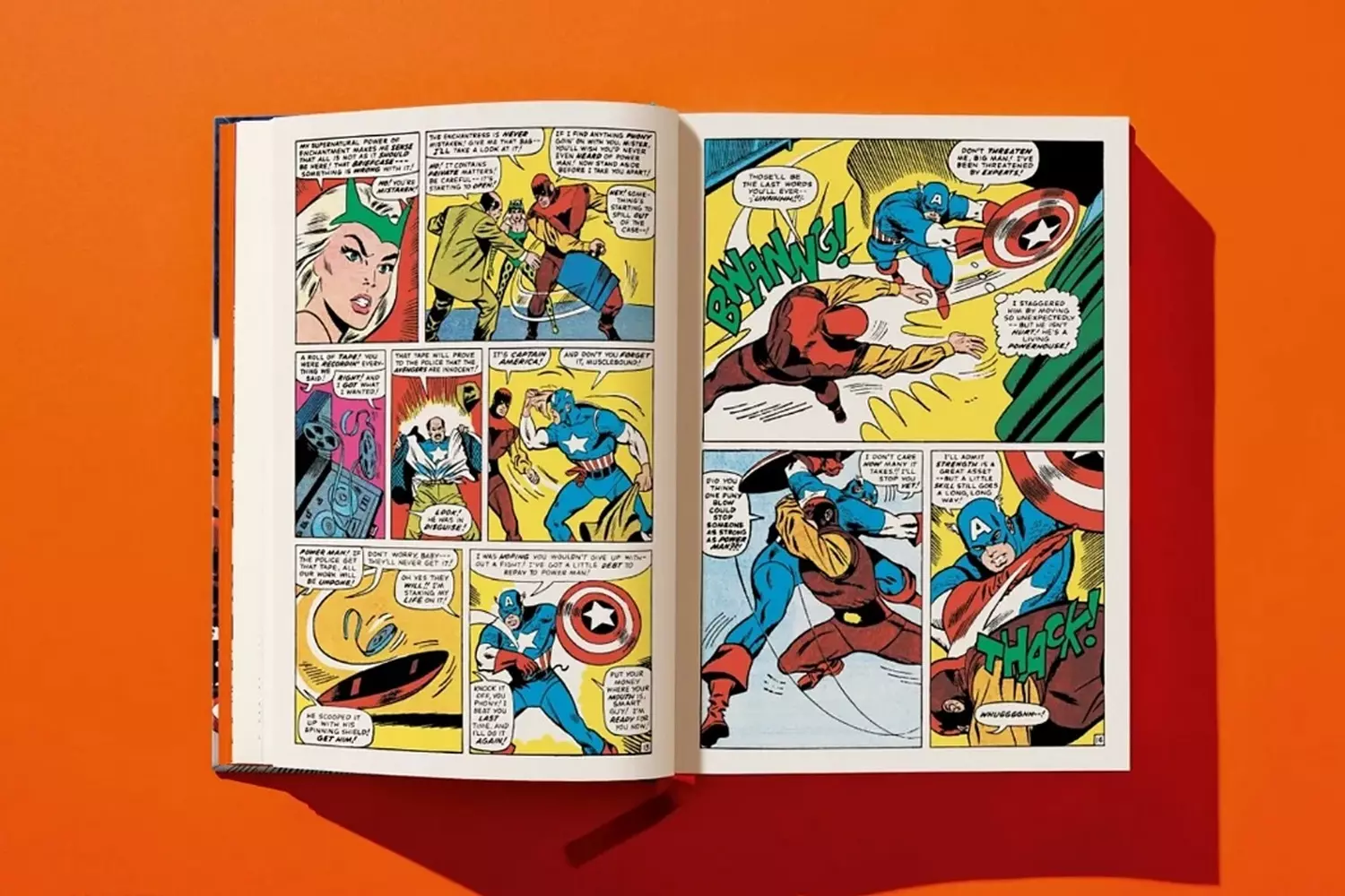 Behind the Panels: Classic Comic Book Layouts Close-up of several comic book pages featuring dynamic illustrations, thought bubbles, and onomatopoeic words like "POW!" and "BAM!" typical of the Golden and Silver Age of comics