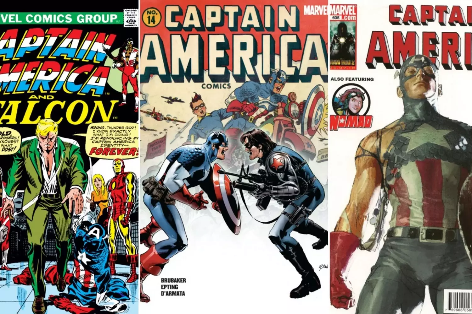 The Evolution of Captain America's Comic Book Covers Several covers from the Captain America comic series, showcasing the hero's patriotic red, white, and blue costume and vibranium shield throughout publishing history