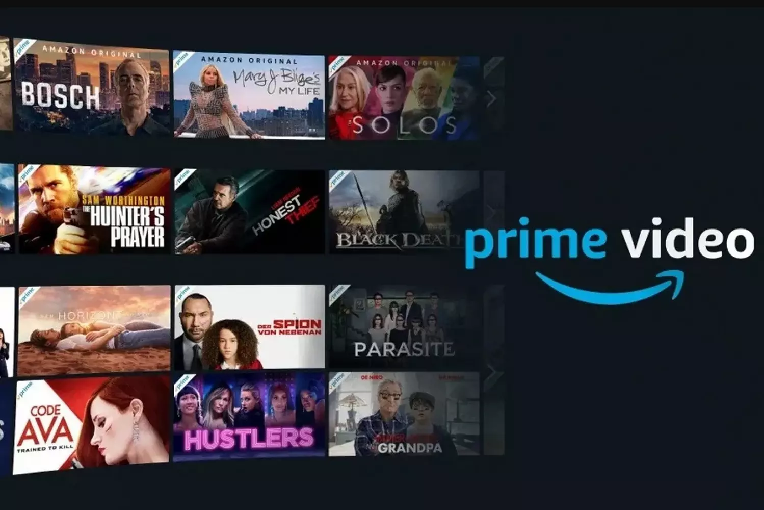 Prime Video США: эксклюзивный контент, который стоит посмотреть Телевизор с интерфейсом американской версии Prime Video, демонстрирующий популярные оригинальные сериалы и блокбастеры