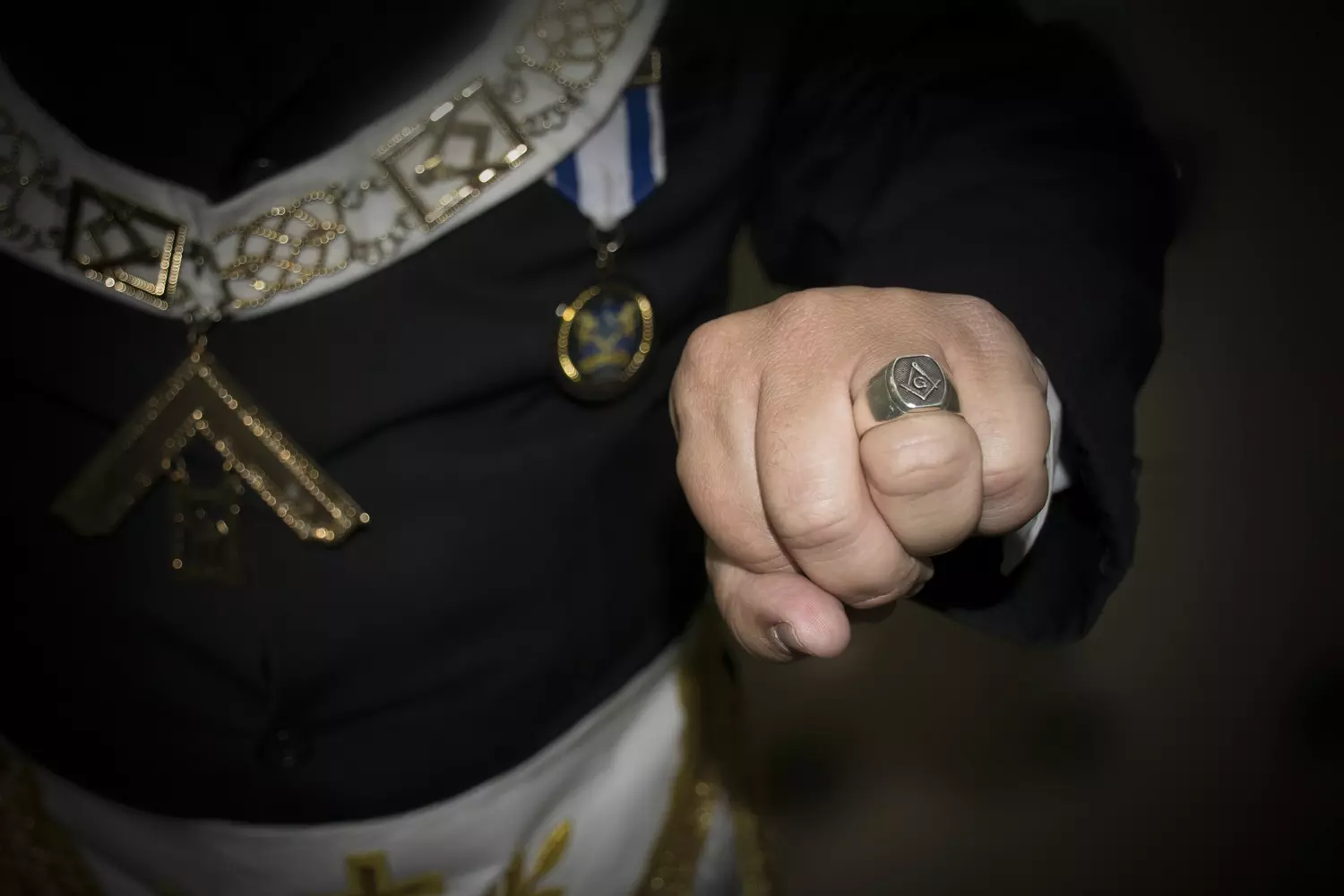 Masonic ring on the hand of a lodge member