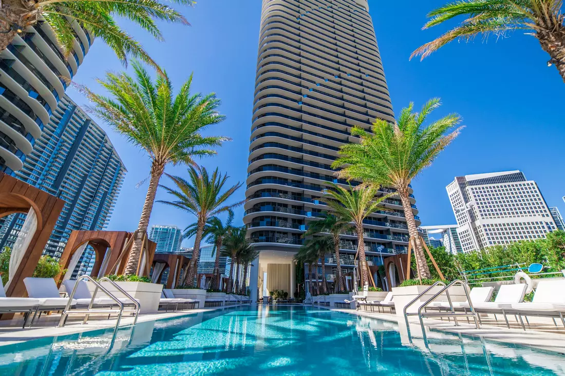 Luxury hotel pool in Miami with a beautiful view from the room