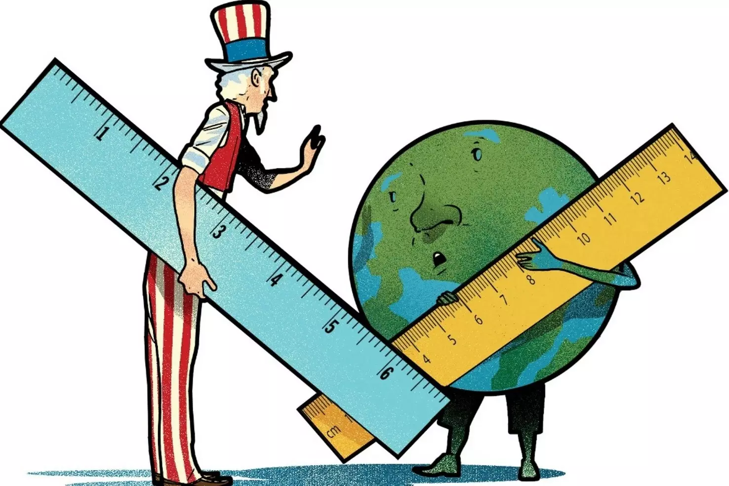 Dual-Scale Ruler Against US Flag: Imperial & Metric Systems Side by Side Close-up of a wooden ruler with both inches and centimeters measurement scales, displayed against the backdrop of an American flag