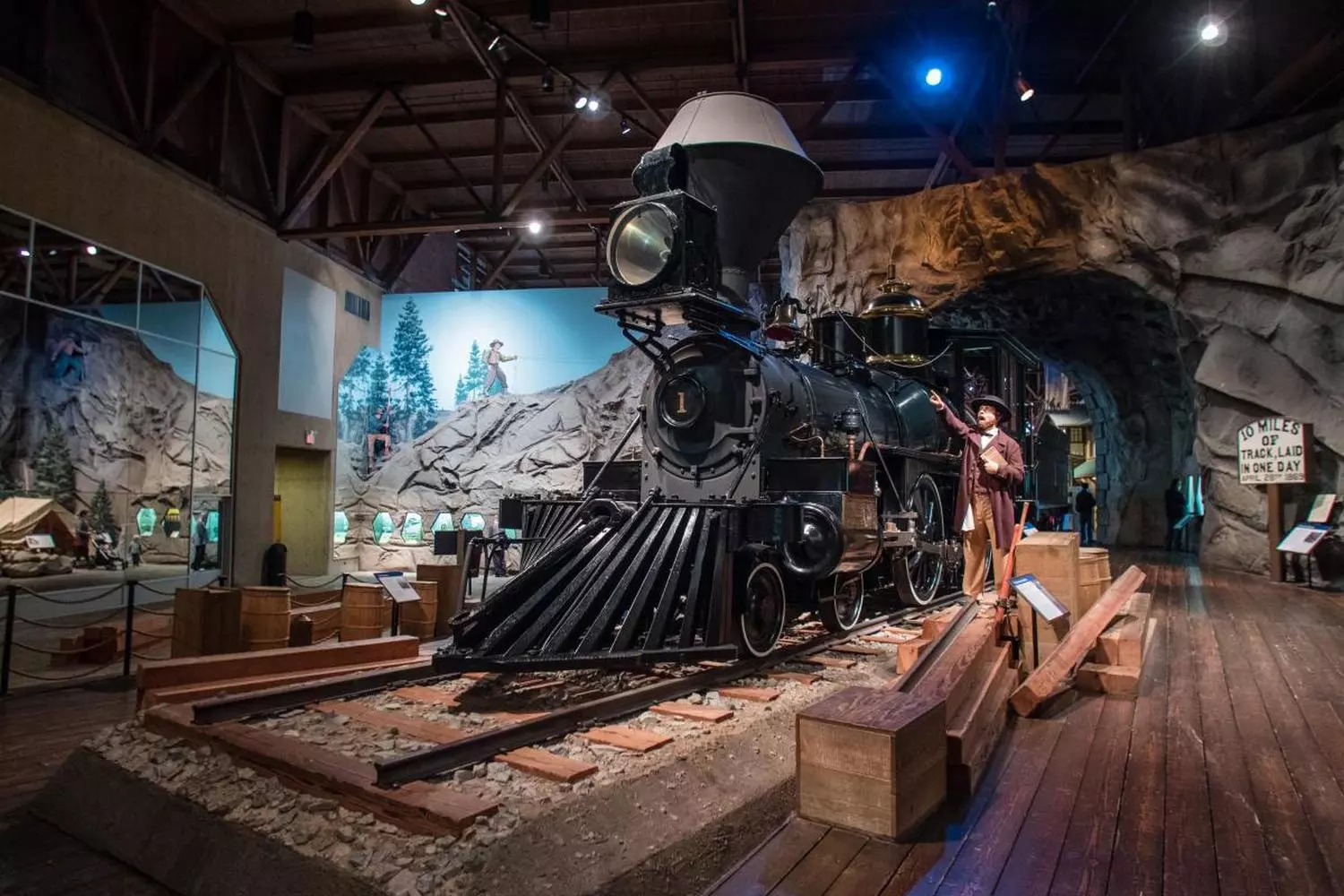 California State Railroad Museum: Exploring the Rail History of the American West Exterior of the California State Railroad Museum in Old Sacramento, showcasing historic trains and brick architecture