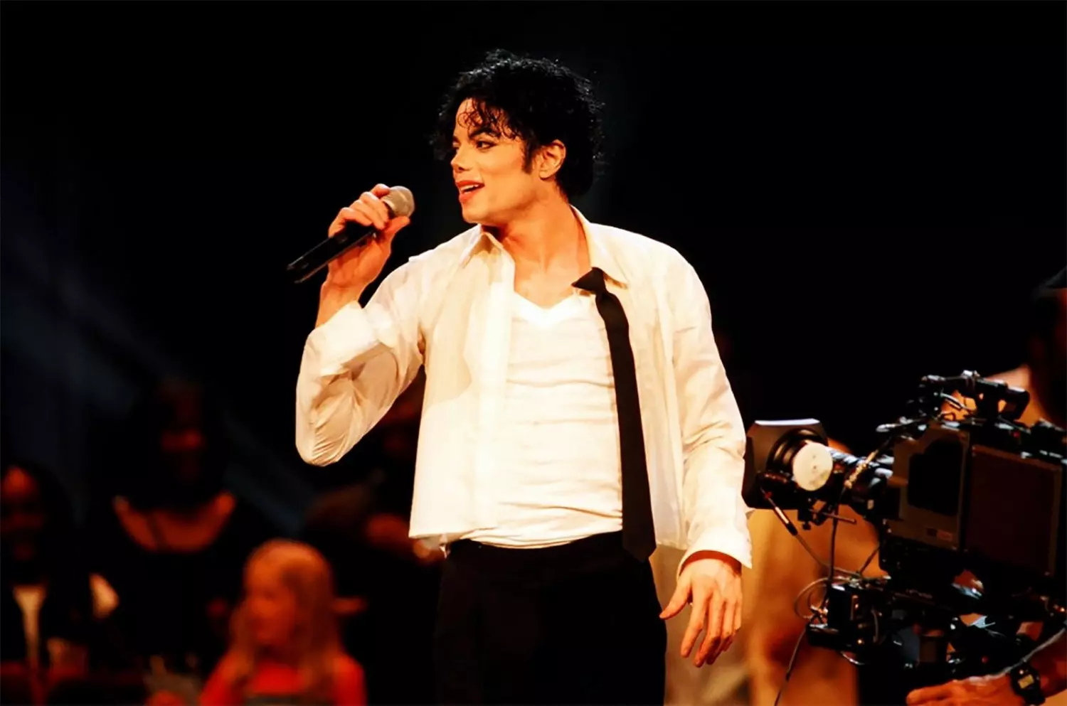 Michael Jackson during a powerful live performance Michael Jackson performing live on stage