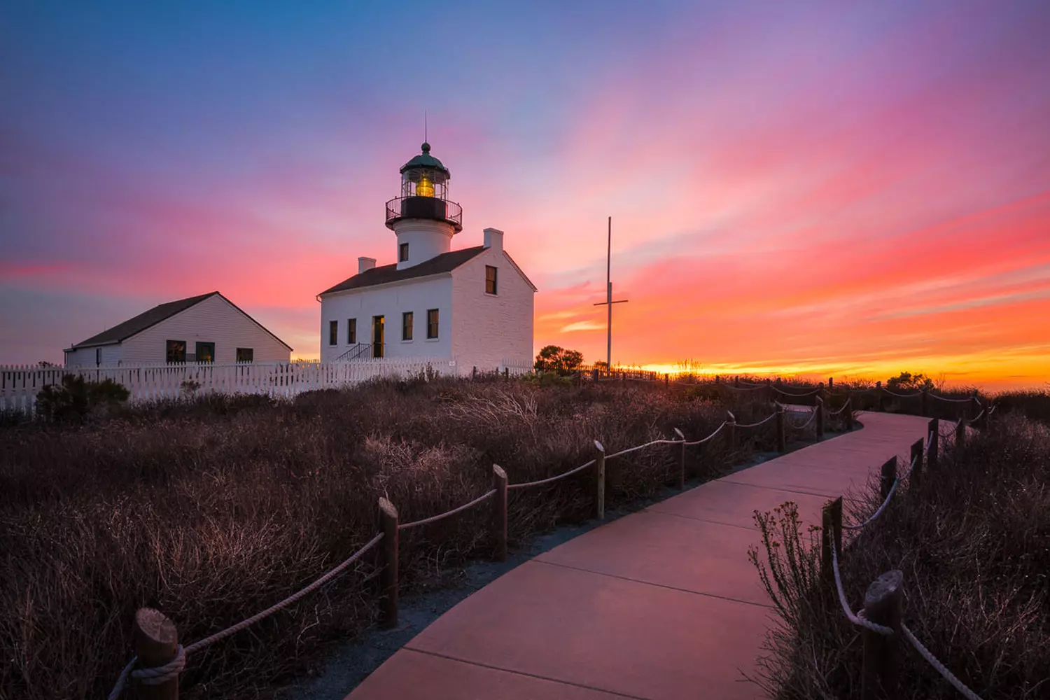 Old Point Loma Lighthouse at 422 feet — built too high, its light was hidden in the fog, decommissioned in 1891