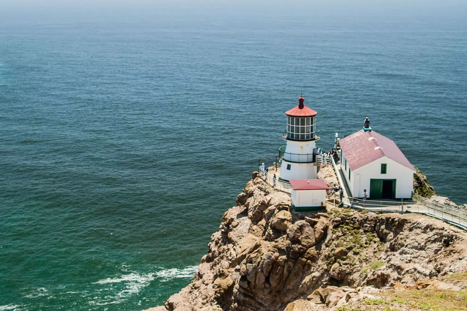 Point Reyes Lighthouse, accessible via 313 steps down the cliff — one of California's most challenging lighthouses to reach