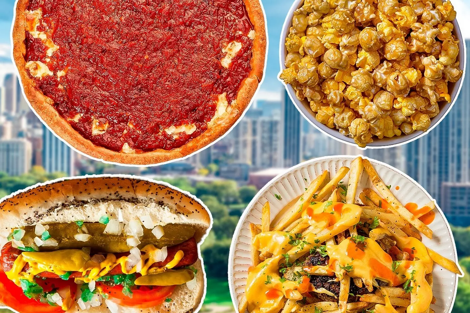 Taste of Illinois: Iconic Dishes That Define the Prairie State Traditional Illinois cuisine featuring Chicago-style deep dish pizza, horseshoe sandwich, and Eli's cheesecake arranged on a rustic wooden table with state flag decor