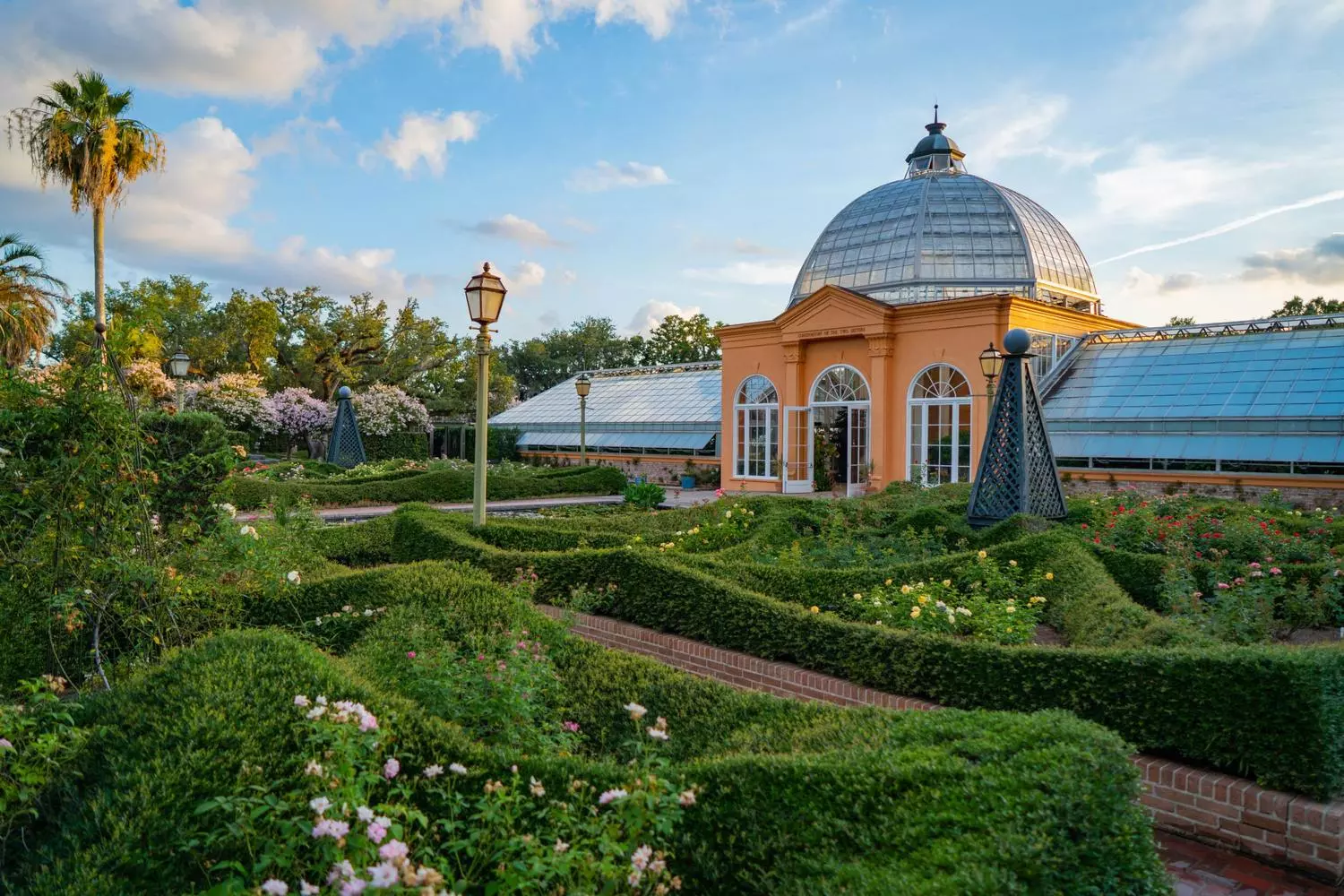 New Orleans Botanical Garden, tropical plants, sculpture and pond in City Park, Louisiana