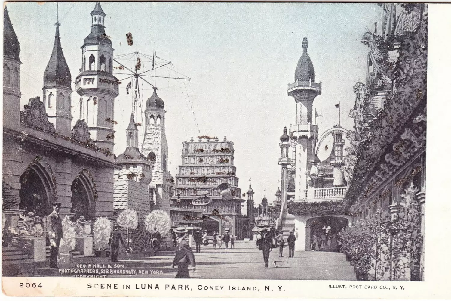 Step Back in Time: Vintage Magic of Coney Island’s Iconic Amusement Park Black and white historical photo of Coney Island’s Luna Park in the early 1900s, showcasing its dazzling lights, wooden roller coasters, and crowded midway