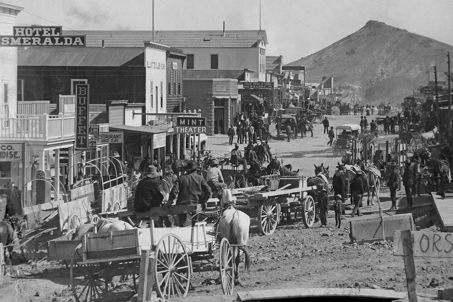 Nevada Through Time: A Glimpse into the Silver State's Rich History Vintage black-and-white photograph capturing a historic moment in Nevada, showcasing early settlers, mining towns, or iconic landscapes that shaped the state's legacy