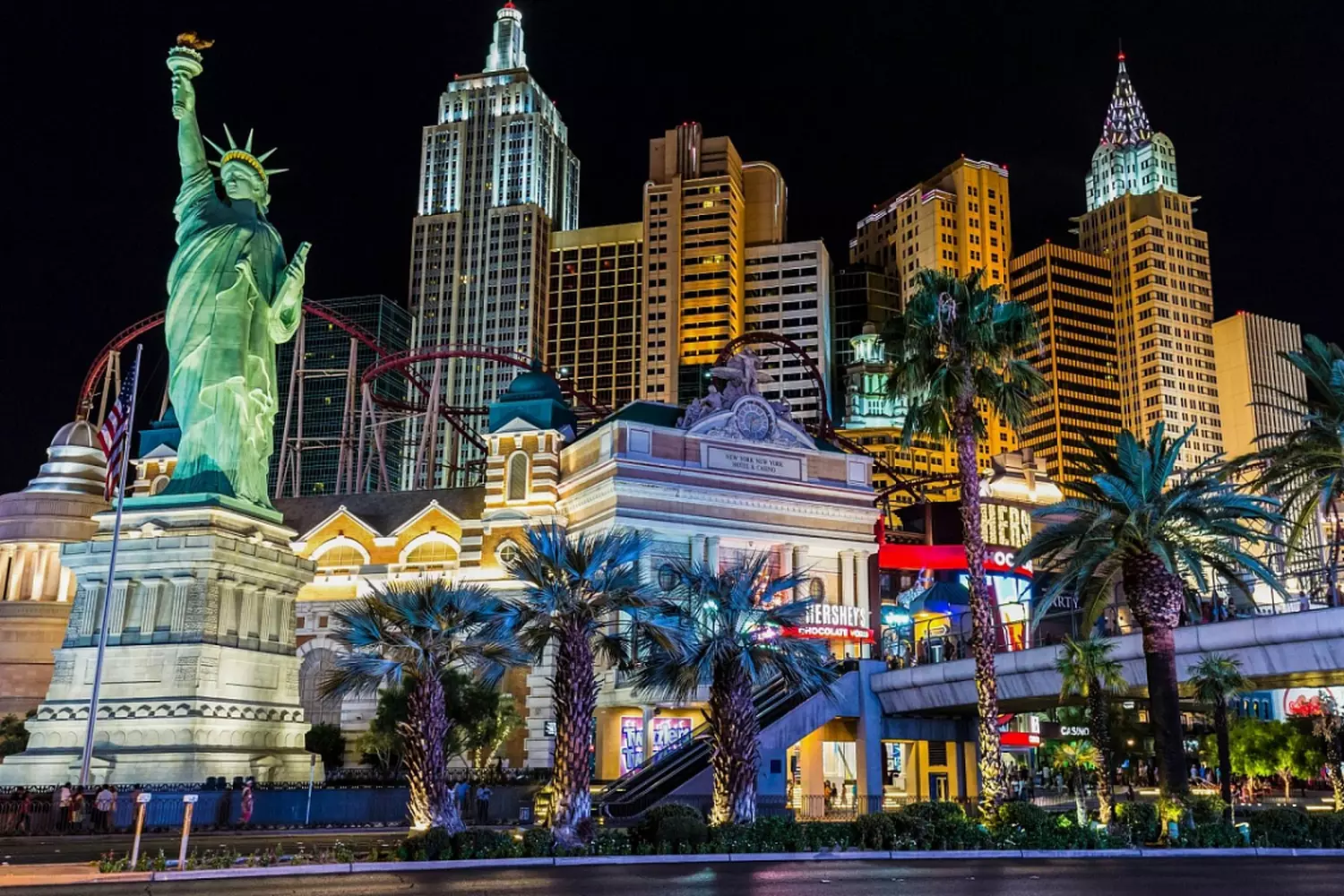 Vibrant Las Vegas skyline glowing at night Night view of Las Vegas with illuminated hotels and casinos