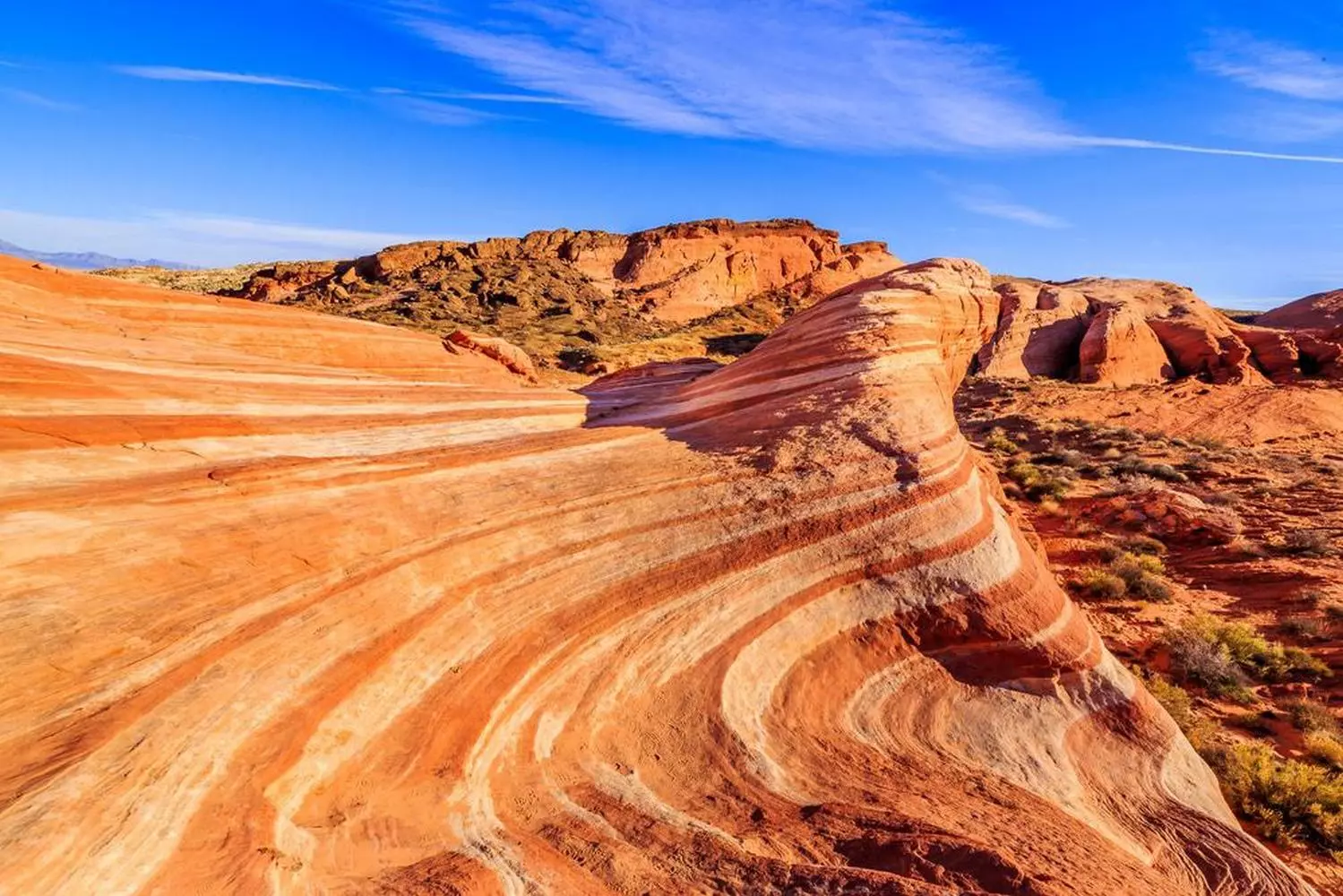 Vibrant layered rocks in Nevada’s unique geological landscape Multicolored rock formations in the Nevada desert