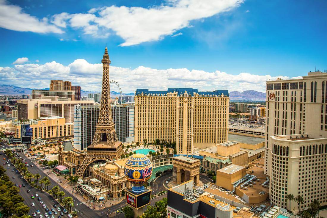 Las Vegas Strip — street view with Eiffel Tower — American Butler