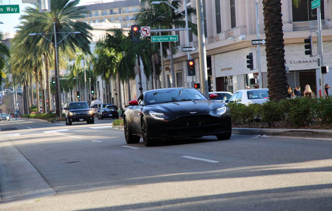 Photo of black Aston Martin on Rodeo Drive in Los Angeles - American Butler