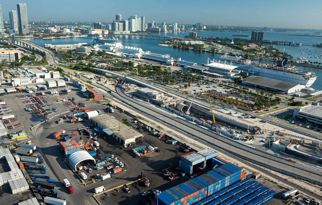 Panoramic photo of the cruise and cargo port of Miami - PortMiami - American Butler