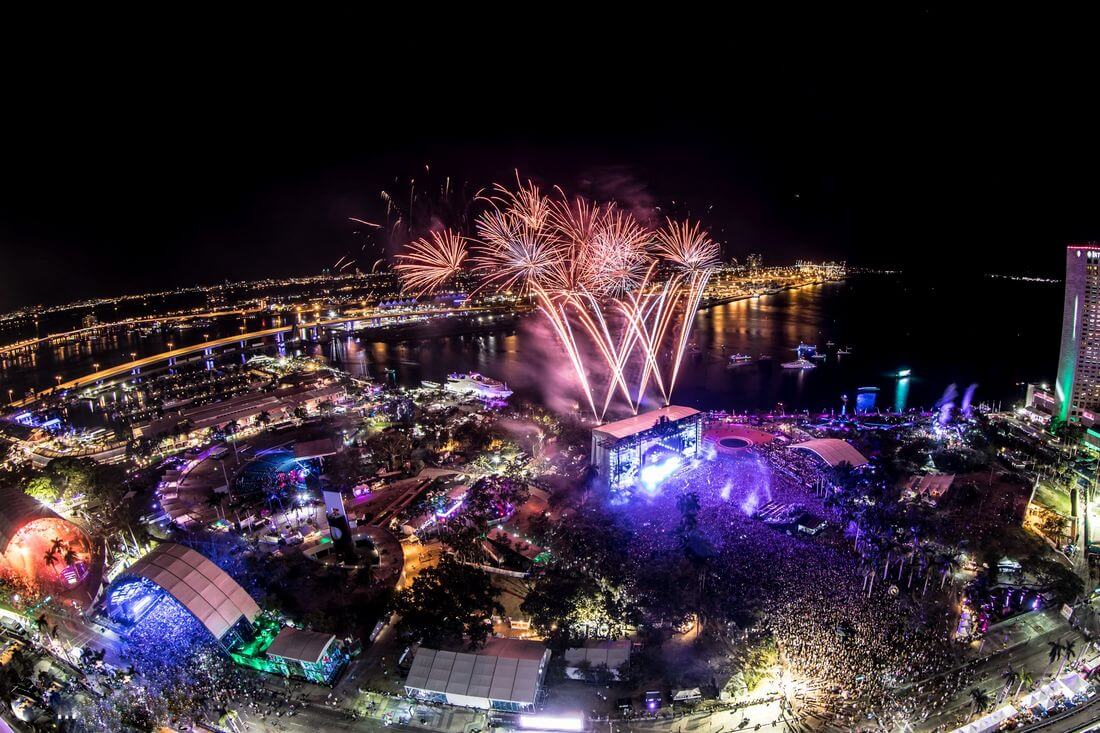 UMF Miami — photo of fireworks and special effects at electronic music festivals in Miami — American Butler