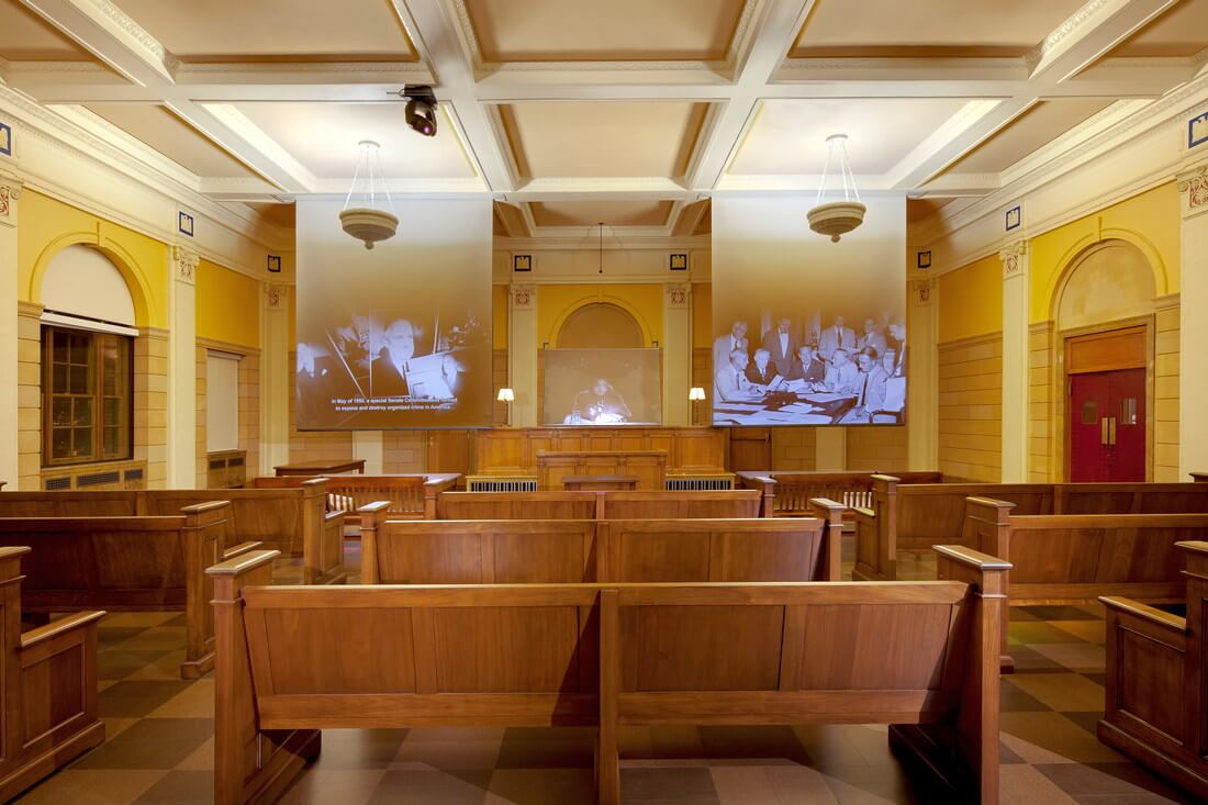 Exhibits at the Mafia Museum in Las Vegas — Courtroom in Kefauver — American Butler
