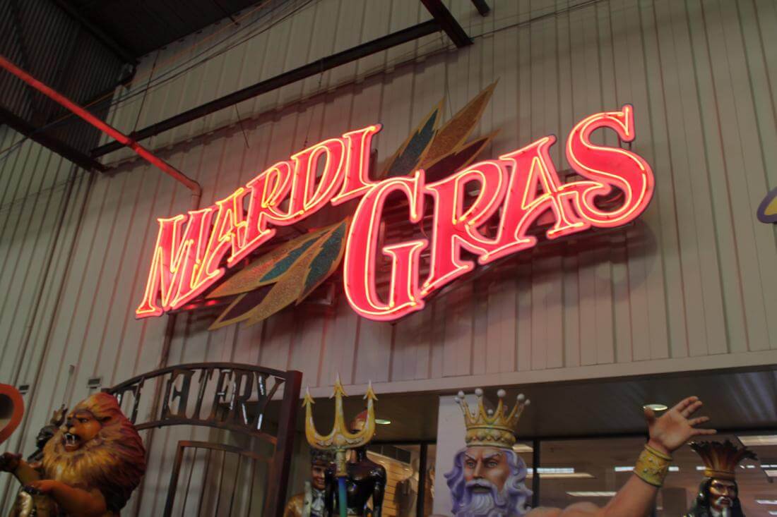 Photo of a sign at the entrance to the Mardi Gras World Museum, New Orleans - American Butler