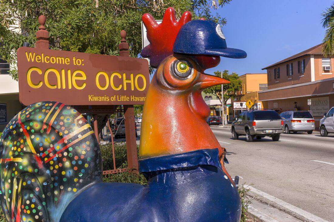 Little Havana, Miami — photo of Calle Oche rooster and street — American Butler