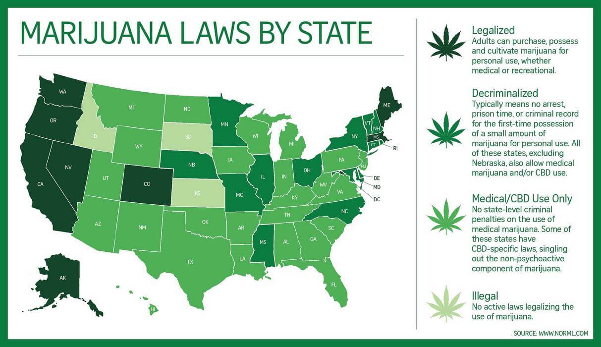 Карта легализации марихуаны по штатам США — American Butler