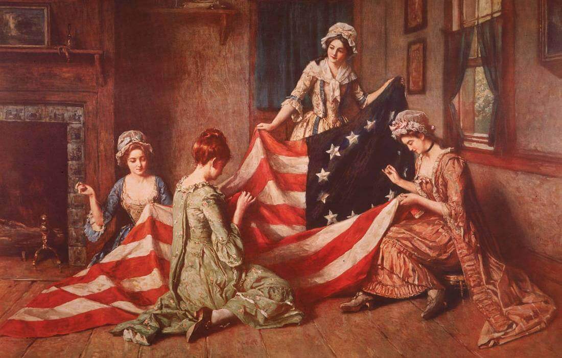 USA flag — Betsy Ross embroiders flag — American Butler