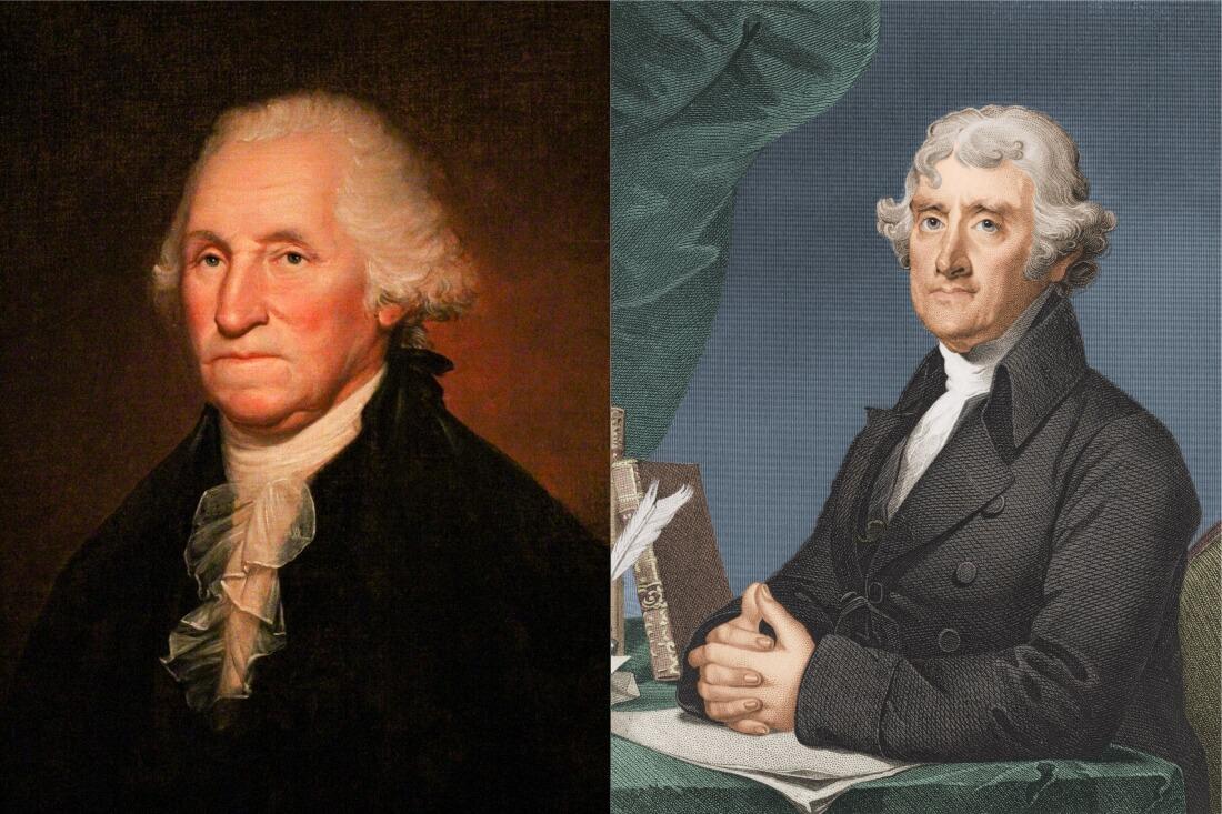 Лучшие и любимые президенты в США — фото слева направо: Джордж Вашингтон и Томас Джефферсон — American Butler